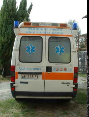 Fiat Ducato II serie
Misericordia di Lungomonte
Allestita Cevi
Parole chiave: Fiat Ducato_IIserie 118_Pisa Ambulanza Misericordia_Lungomonte