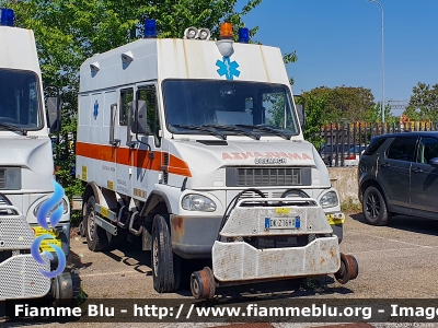 Bremach Job 50x4
GECAV
Gestione Emergenza Cantieri Alta Velocità
Ambulanza bimodale strada-rotaia
Allestimento Bollanti

In uso a Costruzioni Linee Ferroviarie S.p.a.
Bologna
Parole chiave: Bremach Job_50x4