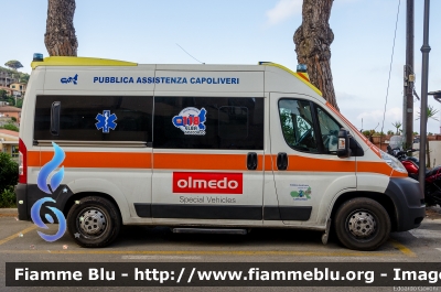 Fiat Ducato X250
Pubblica Assistenza Capoliveri (LI)
Allestito Ambitalia
Parole chiave: Fiat Ducato_X250 Ambulanza