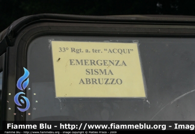 Land Rover Defender AR90
Esercito Italiano
EI BL 091
33° RGT a. ter. "ACQUI"
Emergenza Sisma Abruzzo
particolare scritta
Parole chiave: land_rover defender_ar90 eibl091