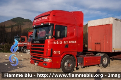 Scania 144L460
Vigili del Fuoco
*Automezzo proveniente da confisca*
VF 27272

qui fotografato presso il campo 
di Cittareale (RI) durante 
il sisma del Centro Italia
Parole chiave: Scania 144L460 VF27272