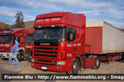 Scania 144L460
Vigili del Fuoco
*Automezzo proveniente da confisca*
VF 27272

qui fotografato presso il campo 
di Cittareale (RI) durante 
il sisma del Centro Italia
Parole chiave: Scania 144L460 VF27272