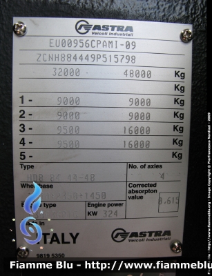 Astra HD8 84.44 II serie
Vigili del Fuoco
Comando Provinciale di Pisa
AutoGru da 40 ton allestimento Cormach
Targa del costruttore
VF 25445
Parole chiave: Astra HD8_84.44_IIserie VF25445