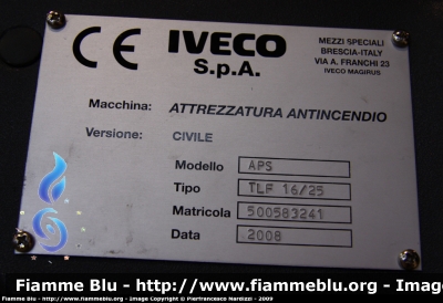 Iveco EuroFire 140E30 4x4 II serie
Vigili del Fuoco
Comando Provinciale di Teramo
Distaccamento di Nereto (TE)
AutoPompaSerbatoio allestimento Iveco-Magirus
Targhetta del mezzo
fotografata presso l'officina Iveco Luigi Ferrari
VF 25341
Parole chiave: Iveco EuroFire_140E30_4x4_IIserie VF25341