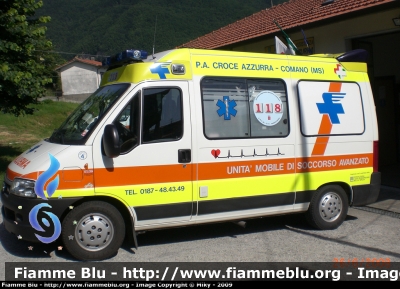 Fiat Ducato III Serie
Pubblica Assistenza Croce Azzurra Comano (MS)
Unità Mobile di Soccorso Avanzato 
Sigla: Radio Hotel 04
Allestimento Aricar
Parole chiave: Fiat Ducato_IIISerie Ambulanza Aricar Pubblica_Assistenza_Croce_Azzurra_Comano 118_Comano_Soccorso