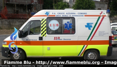 Fiat Ducato II Serie
Pubblica Assistenza Croce Azzurra Comano (MS)
Unità Mobile di Rianimazione 
Sigla: Radio Hotel 01
Allestimento F.lli Mariani
Parole chiave: Fiat Ducato_IISerie Ambulanza Mariani_Fratelli Pubblica_Assistenza_Croce_Azzurra_Comano 118_Comano_Soccorso