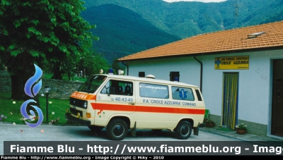 Volkswagen Transporter T3
Pubblica Assistenza Croce Azzurra Comano
Sigla Veicolo: "Comano 01"
*Primo veicolo dell'Associazione in servizio dal 1984 al 2001, ora dismesso e donato alla Pubblica Assistenza di Vallinfreda (Roma), qua ritratto nella prima versione cromatica*
Parole chiave: Volkswagen Transporter_T3 Ambulanza