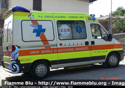 Fiat Ducato III Serie
Pubblica Assistenza Croce Azzurra Comano (MS)
Unità Mobile di Soccorso Avanzato 
Sigla: Radio Hotel 04
Allestimento Aricar
Parole chiave: Fiat Ducato_IIISerie Ambulanza Pubblica_Assistenza_Croce_Azzurra_Comano 118_Comano