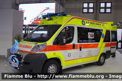 Fiat Ducato X250
Assistenza Pubblica Croce Bianca Sant'Ilario d'Enza Gattatico e Campegine
Allestita PamMobility
Esposta al REAS 2013
Parole chiave: Fiat Ducato_X250 Ambulanza Reas_2013