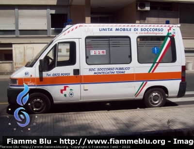 Fiat Ducato II Serie
Societa' Soccorso Pubblico Montecatini Terme
Allestita Giorgetti Car
Parole chiave: Fiat Ducato_IIserie 118_Pistoia Ambulanza