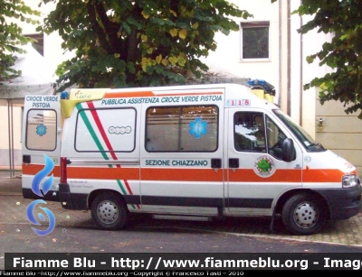 Fiat Ducato III Serie
P.A. Croce Verde Pistoia
Sezione Chiazzano
Allestita Maf
CODICE AUTOMEZZO: 43
Parole chiave: Fiat Ducato_IIIserie Ambulanza 118_Pistoia