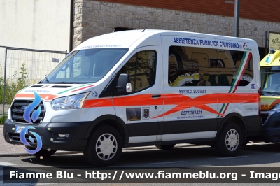 Ford Transit VII serie
Pubblica Assistenza Chiusdino (SI)
Allestito MAF
Codice automezzo: 13
Parole chiave: Ford Transit_VII serie