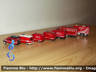 Nuclei Speciali: NBCR (nucleare biologico chimico radiologico), Sommozzatori, TLC (telecomunicazioni), Cinofili, CDC (documentazione e comunicazione), SAF (speleo alpino fluviale), Scala 1/87. Ricondizionati da modelli in livrea civile.
