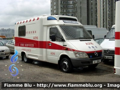 Mercedes-Benz Sprinter II serie
香港 - Hong Kong
消防處 - Fire Services Department
A216
Parole chiave: Mercedes-Benz Sprinter_IIserie Ambulanza Ambulance