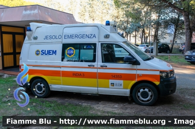 Volkswagen Transporter T5 
Azienda ULSS 4 Veneto Orientale
SUEM 118 ULSS 4 Emergenza
Ospedale di Jesolo (VE)
Allestimento Alea
"INDIA 3" 
Parole chiave: Volkswagen Transporter_T5 Ambulanza