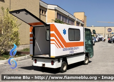 Ambulanza Elettrica 
ASL n4 di L’Aquila 
In Uso Presso l’Ospedale Civile San Salvatore di L’Aquila 
Allestimento GGG Elettromeccanica 
Parole chiave: Ambulanza Elettrica