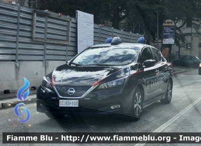 Nissan Leaf II serie 
Carabinieri 
Comando Carabinieri unità per la tutela Forestale Ambientale ed Agroalimentare 
Allestimento Cita Seconda 
CC ED 103 
Parole chiave: Nissan Leaf_IIserie CCED103