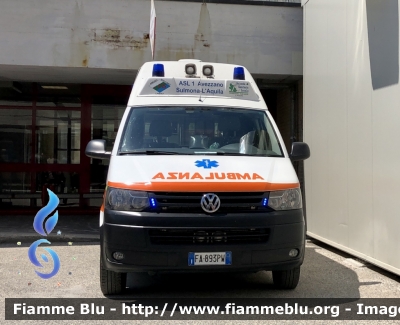 Volkswagen Transporter T5 restyle 
ASL n1 Avezzano Sulmona L’Aquila 
118 Abruzzo Soccorso 
C.O. Di L’Aquila 
Allestimento Mariani Fratelli 

Parole chiave: Volkswagen Transporter_T5_restyle Ambulanza