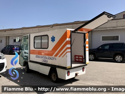 Ambulanza Elettrica 
ASL n4 di L’Aquila 
In Uso Presso l’Ospedale Civile San Salvatore di L’Aquila 
Allestimento GGG Elettromeccanica 
Parole chiave: Ambulanza Elettrica