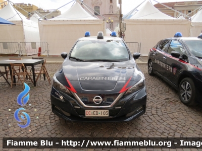 Nissan Leaf II serie 
Carabinieri
Comando Carabinieri Unità per la tutela Forestale Ambientale ed Agroalimentare 
Allestimento Cita Seconda
CC ED 103
Parole chiave: Nissan Leaf_IIserie CCED103